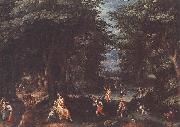 CONINXLOO, Gillis van Landscape with Leto and Peasants of Lykia fsg oil on canvas